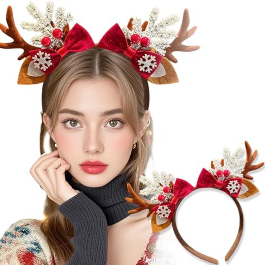 Reindeer Antlers Headband - عصابة رأس لطيفة لعيد الميلاد للنساء،