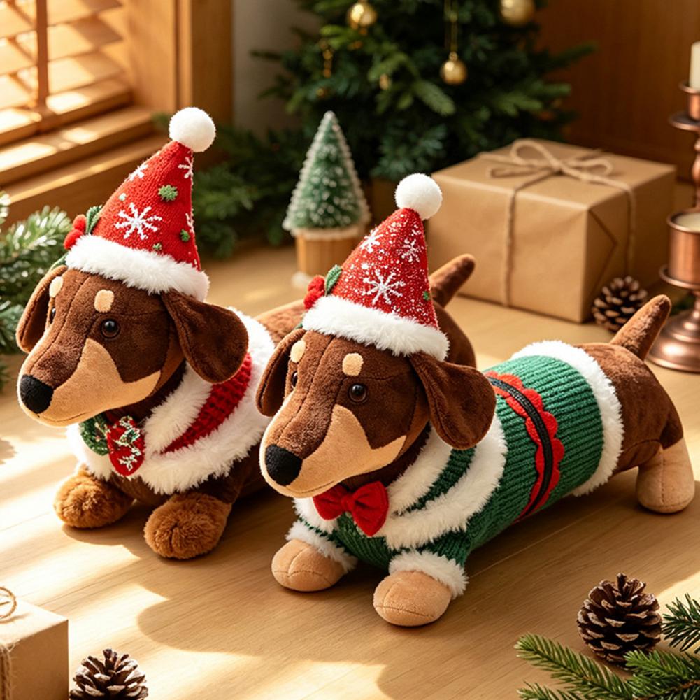 Santa Hat Plush - دمية داشهوند قطيفة لعيد الميلاد، ديكور