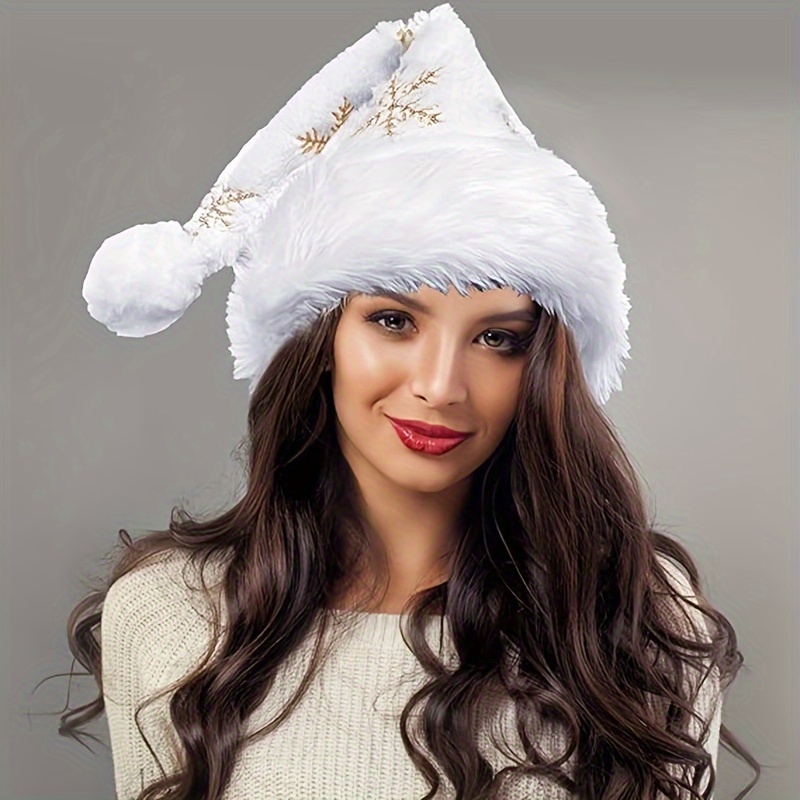 Santa Hat Plush - قبعة سانتا بيضاء مزينة بندف ثلج