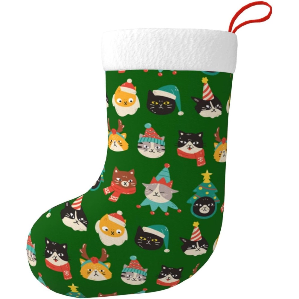 Christmas Stocking Hanging - لطيف القطط الأخضر عيد الميلاد جوارب
